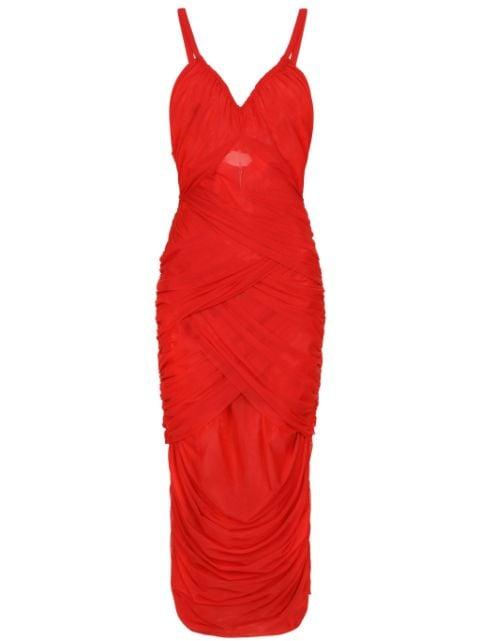 midi draped layered tulle dress by DOLCE&GABBANA
