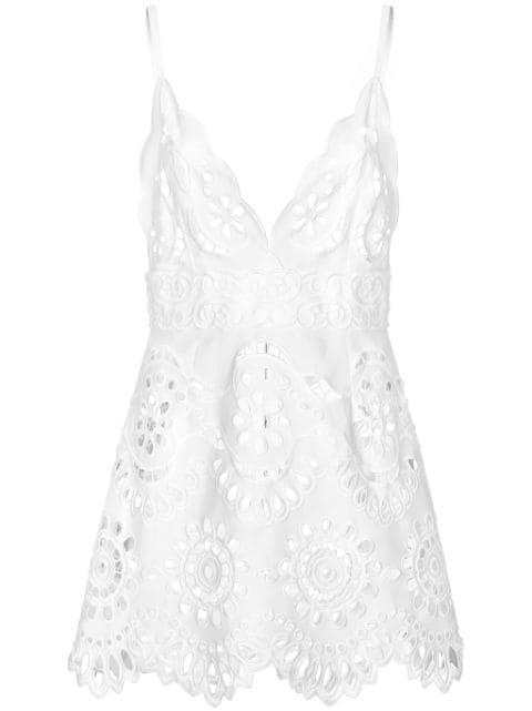 openwork-embroidery sleeveless mini cotton dress by DOLCE&GABBANA