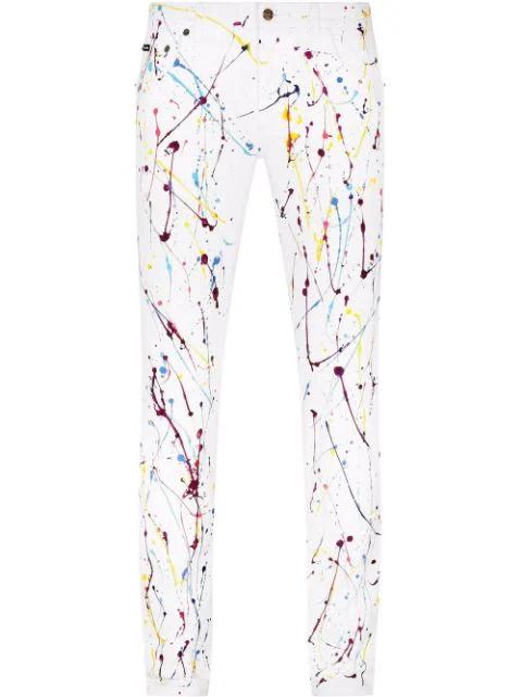 paint-splatter detail skinny jeans by DOLCE&GABBANA