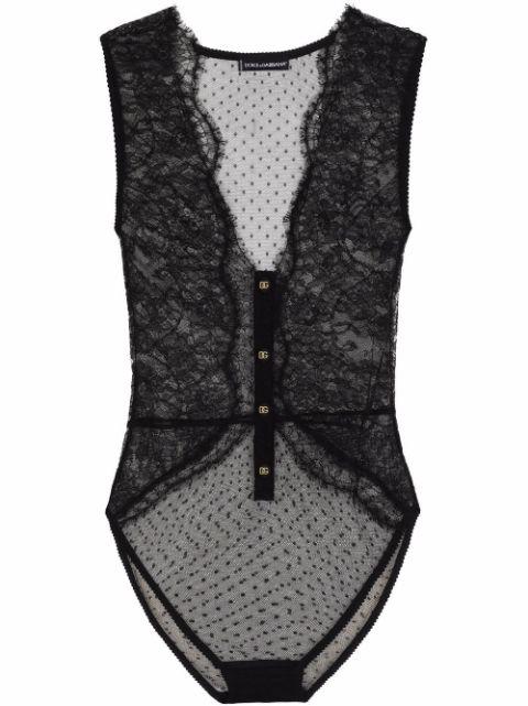 plunge-neck lace bodysuit by DOLCE&GABBANA