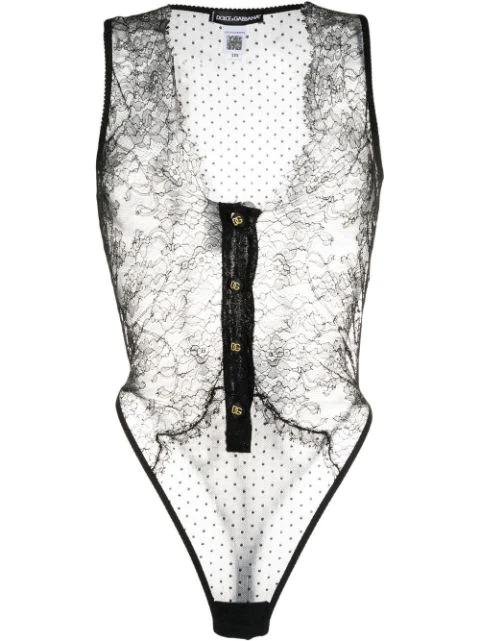 plunging sheer lace bodysuit by DOLCE&GABBANA