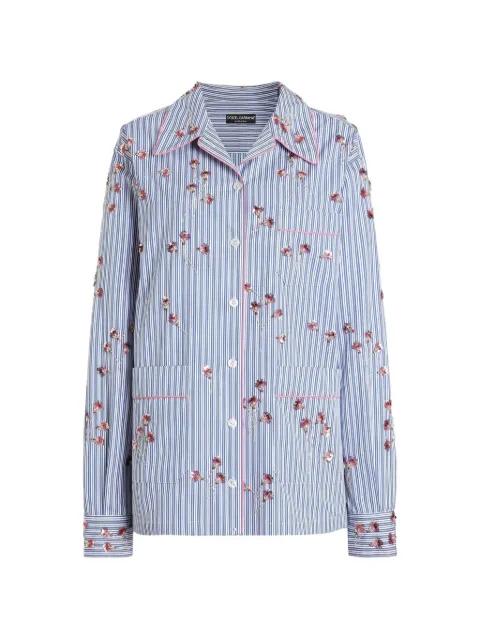 poplin shirt with crystal flower embroidery by DOLCE&GABBANA