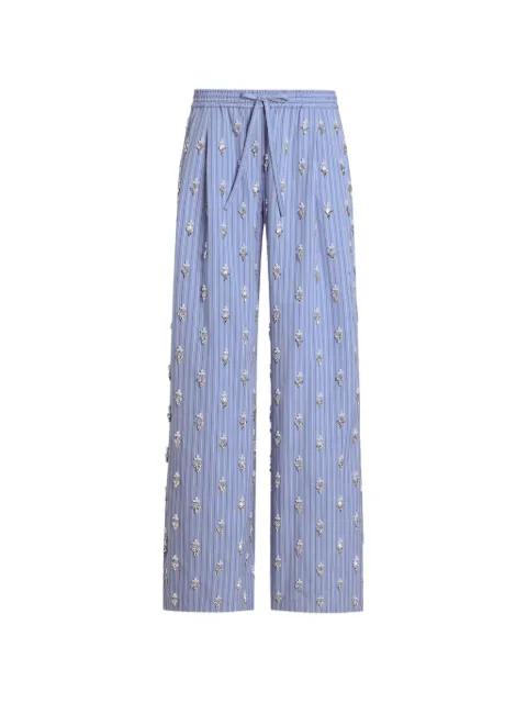 poplin trousers with crystal flower embroidery by DOLCE&GABBANA