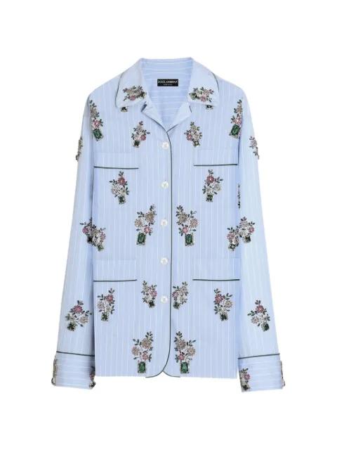 poplin vanity shirt with crystal flower embroidery by DOLCE&GABBANA