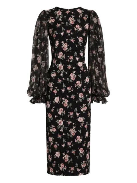 puff-sleeve floral midi dress by DOLCE&GABBANA