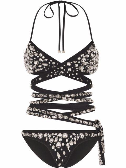 rhinestone-embellished crossover bikini by DOLCE&GABBANA