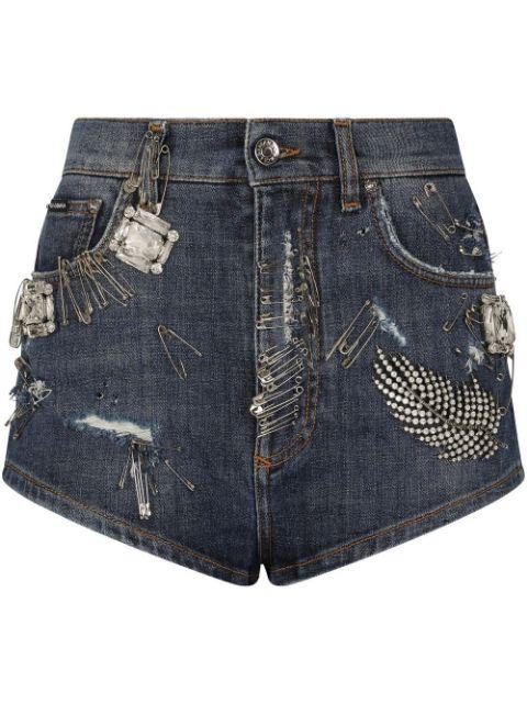 rhinestone-embellished denim shorts by DOLCE&GABBANA