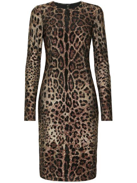 rhinestone-embellished leopard-print midi dress by DOLCE&GABBANA