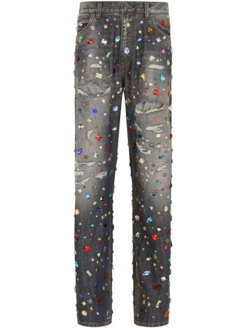 rhinestone-embellished straight-leg jeans by DOLCE&GABBANA