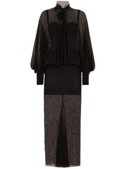 rhinestone-embellished tulle maxi dress by DOLCE&GABBANA