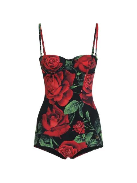 rose-print Balconette one-piece swimsuit by DOLCE&GABBANA