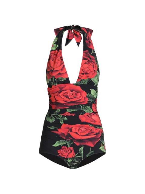 rose-print one-piece swimsuit by DOLCE&GABBANA