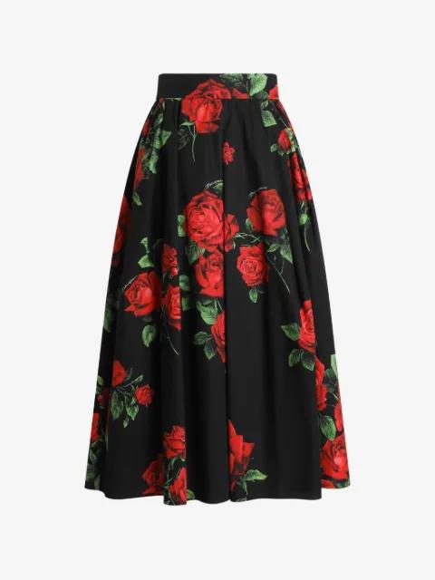 rose-print poplin pleated skirt by DOLCE&GABBANA