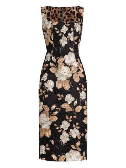 rose-print square-neck midi dress by DOLCE&GABBANA