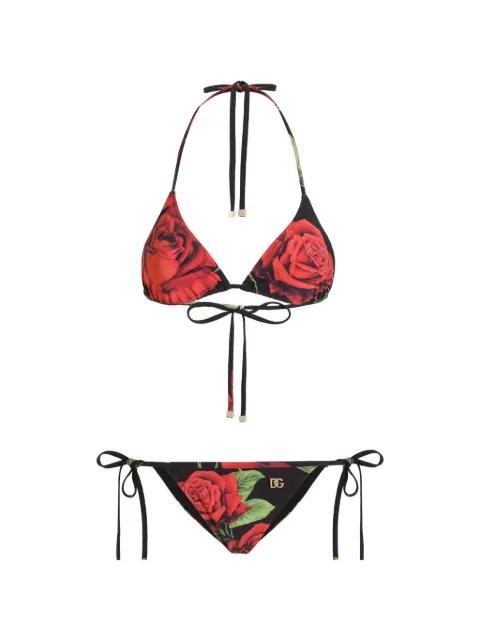 rose-print triangle bikini by DOLCE&GABBANA