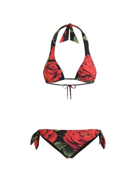 rose-print triangle bikini by DOLCE&GABBANA