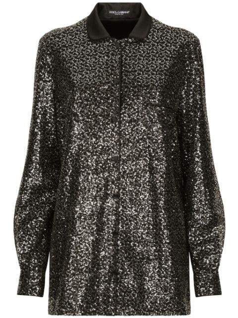satin-collar sequin-embellished shirt by DOLCE&GABBANA