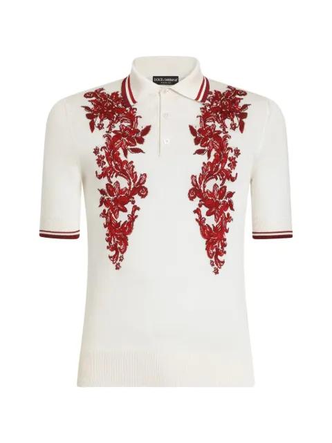 silk polo shirt with intarsia and jacquard by DOLCE&GABBANA