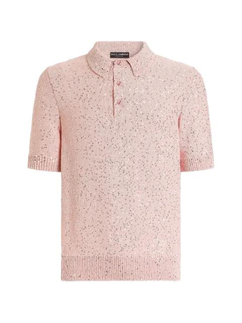 silk polo shirt with sequins by DOLCE&GABBANA