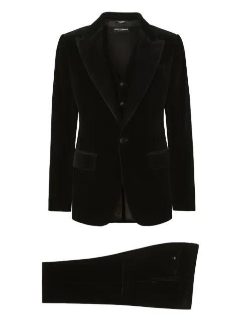 single-breasted 3 piece velvet suit by DOLCE&GABBANA