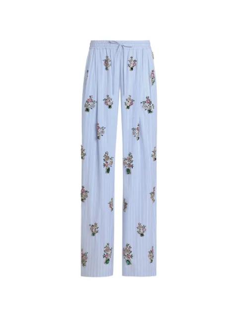 striped poplin trousers with crystal flower embroidery by DOLCE&GABBANA