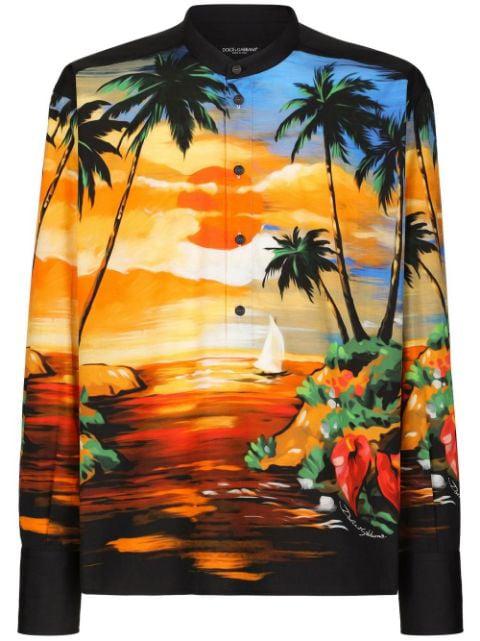 sunset-print collarless shirt by DOLCE&GABBANA