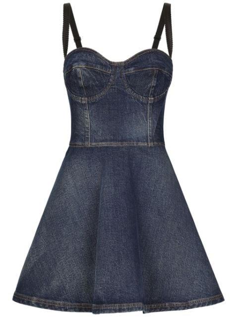 sweetheart-neck denim mini dress by DOLCE&GABBANA