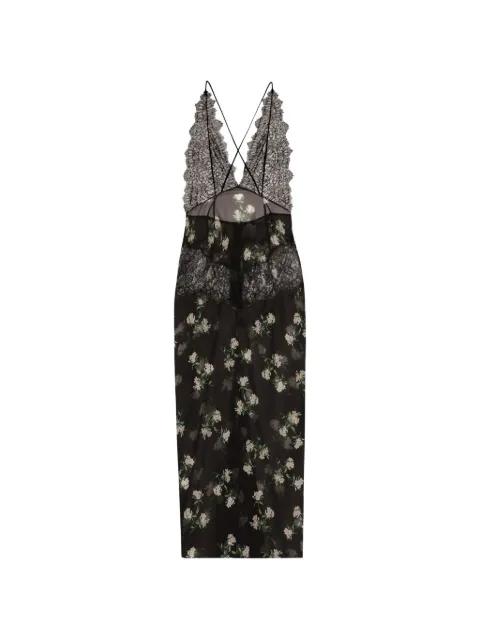 violets-print dress with lace insert by DOLCE&GABBANA