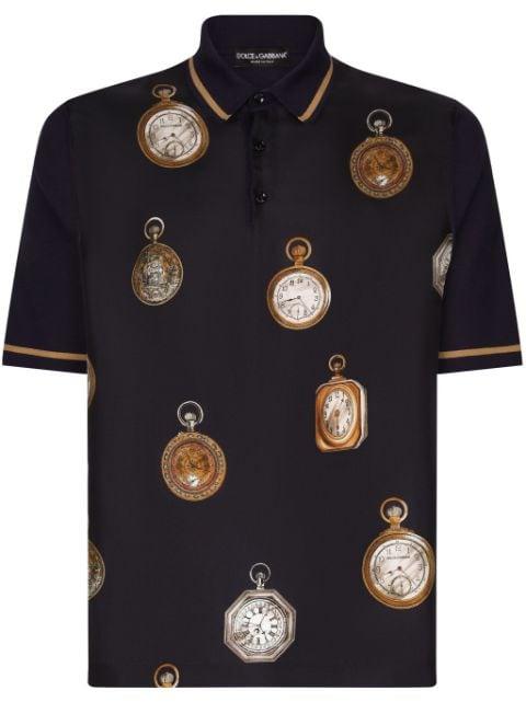watches-print silk polo shirt by DOLCE&GABBANA