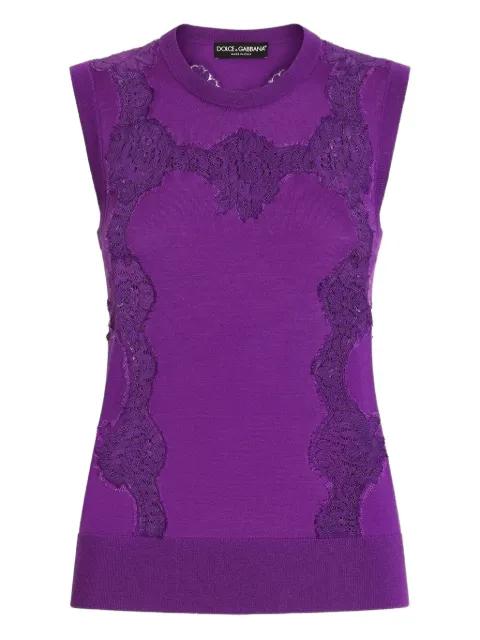 wool lace-inlay tank top by DOLCE&GABBANA