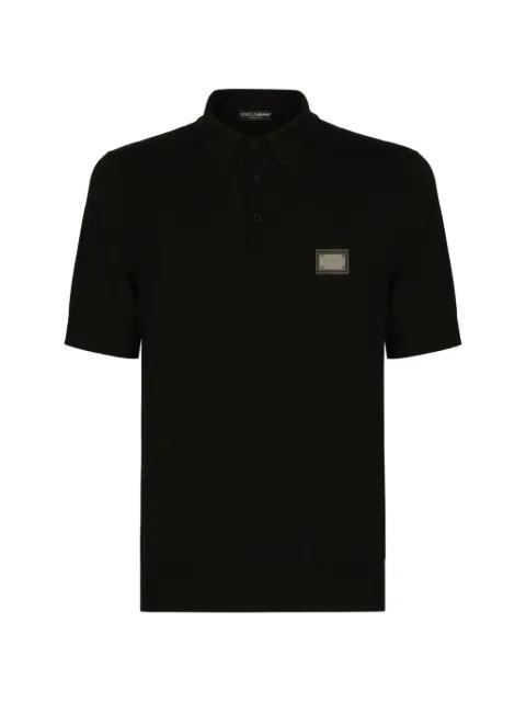 wool polo-shirt with branded tag by DOLCE&GABBANA