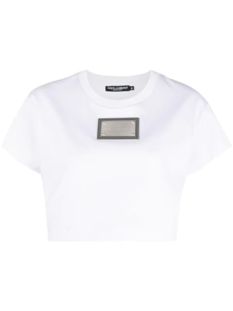 x KIM DOLCE&GABBANA logo plaque cropped T-shirt by DOLCE&GABBANA