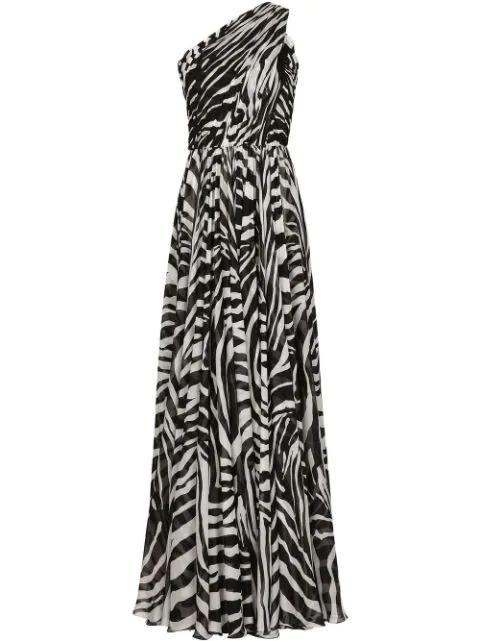 zebra-print one-shoulder chiffon gown by DOLCE&GABBANA