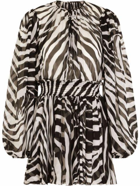 zebra-print puff-sleeve mini dress by DOLCE&GABBANA