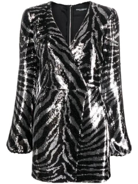 zebra-print sequin wrap dress by DOLCE&GABBANA