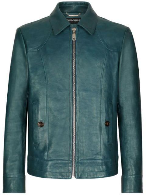 zip-up leather jacket by DOLCE&GABBANA