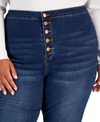 Trendy Plus Size Button-Fly High-Rise Flare Jeans by DOLLHOUSE