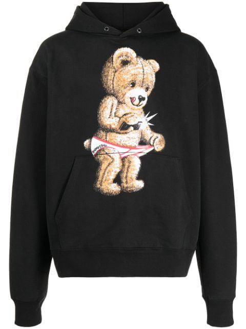 Snap teddy-print pullover hoodie by DOMREBEL
