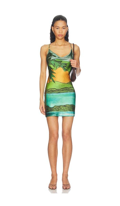 Donde Esteban Magdalena Silk Mini Dress in Blue,Green by DONDE ESTEBAN
