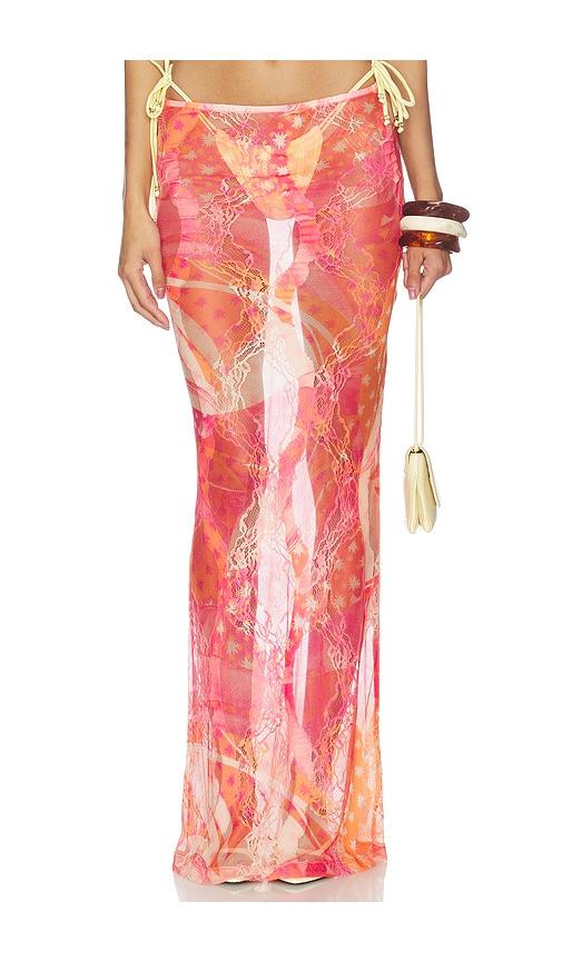 Donde Esteban Toronja Salpicon Lace Long Skirt in Orange by DONDE ESTEBAN