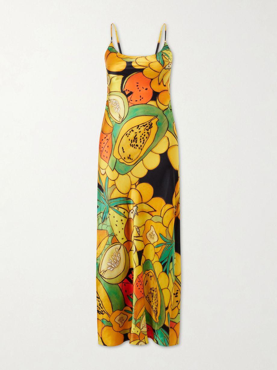 Frutas printed silk-blend satin maxi dress by DONDE ESTEBAN