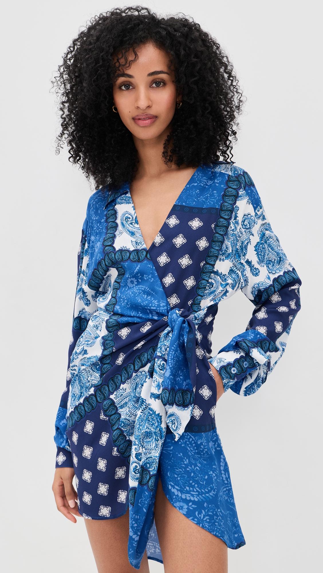 Midnight Paisley Wrap Mini Dress by DONDE ESTEBAN