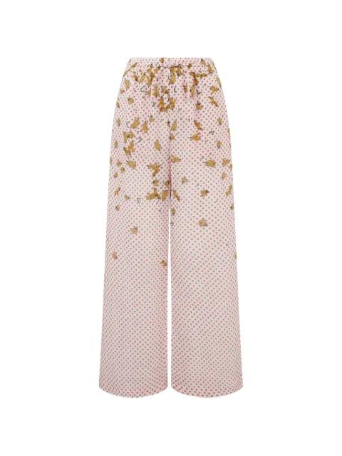 bird-print drawstring wide-leg trousers by DONDE ESTEBAN