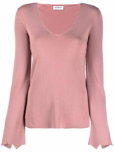 draped long-sleeve knitted top by DONDUP