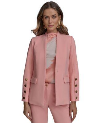 Petite Collarless One-Button Long-Sleeve Jacket by DONNA KARAN NEW YORK Petite Collarless One-Button Long-Sleeve Jacket by DONNA KARAN NEW YORK