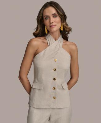 Women's Linen Blend Halter Vest by DONNA KARAN NEW YORK