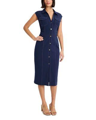 Cap Sleeve Button Front Midi Dress by DONNA MORGAN