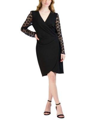 Women's Lace-Sleeve Crossover Dress by DONNA RICCO