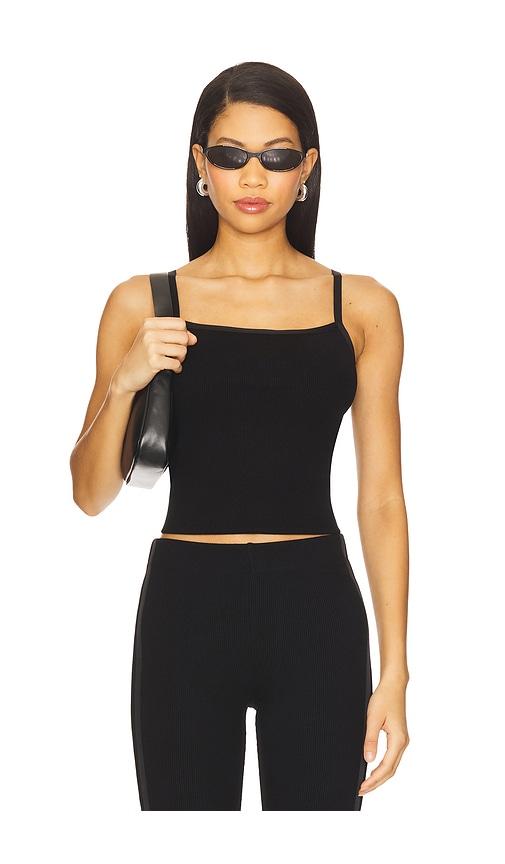 DONNI. Rib Satin Tank Top in Black by DONNI.