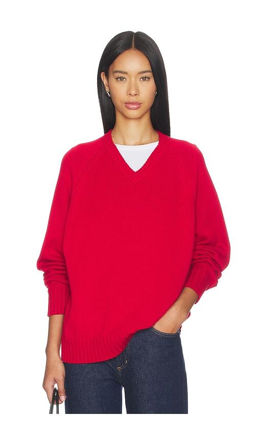 DONNI. The Cotton Knit V-neck Sweater in Red by DONNI.